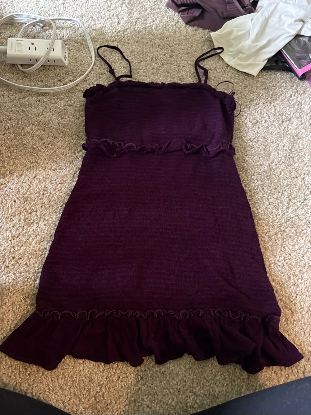 Le Lis Plum Ruffle Trim Spaghetti Strap Mini Dress